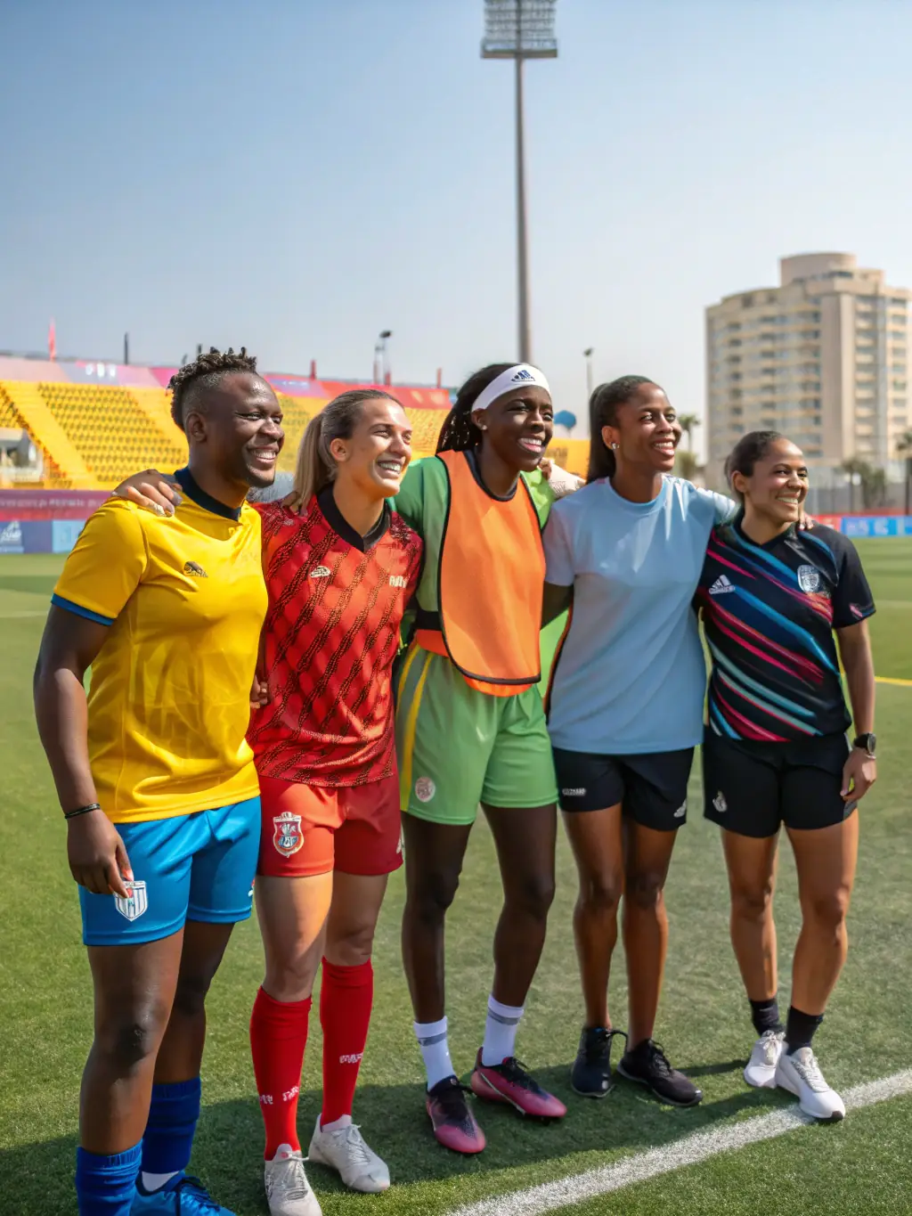 A group of smiling participants at a sports event organized by 3 RAQUETTES, capturing the community spirit and the joy of sports, reinforcing the organization's mission of promoting sports and recreation.